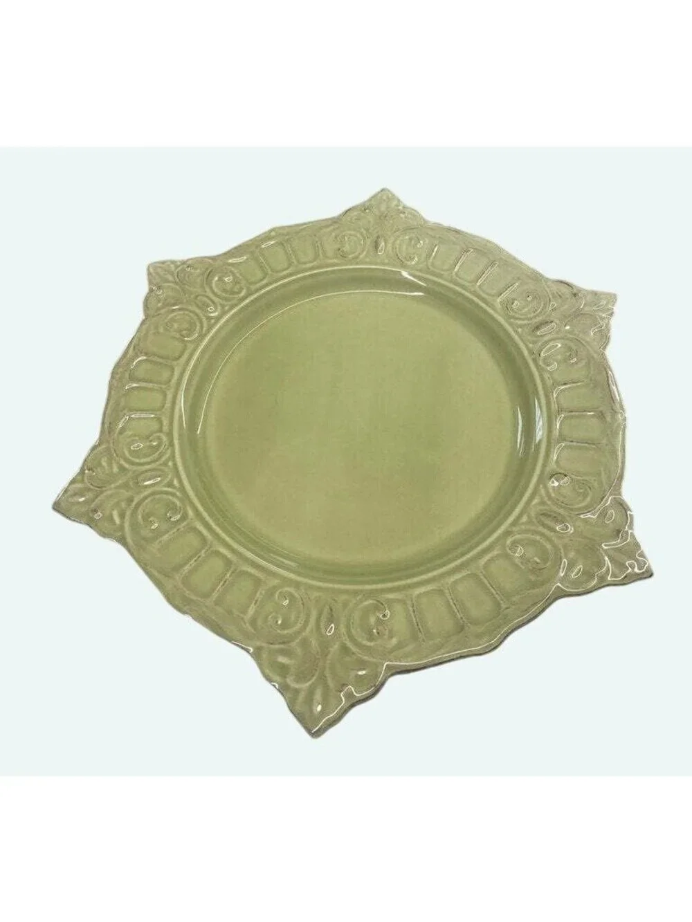 Vintage Sage Green Matceramica Dinner Plate Made in Portugal